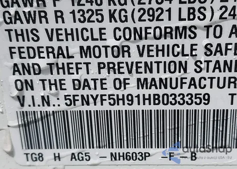 2017 Honda Pilot Touring from USA, damaged, VIN 5FNYF5H91HB033359